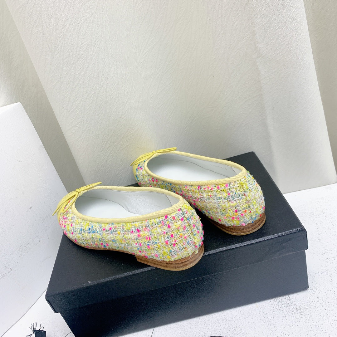 ballet flat yellow red blue tweed grosgrain - 35