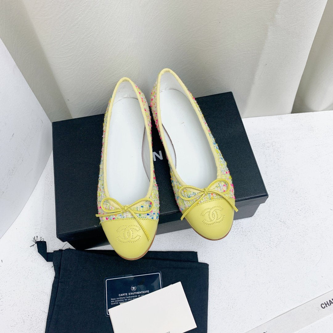 ballet flat yellow red blue tweed grosgrain - 35