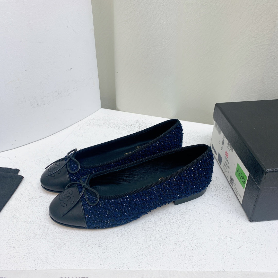 ballet flat dark blue tweed black grosgrain - 35