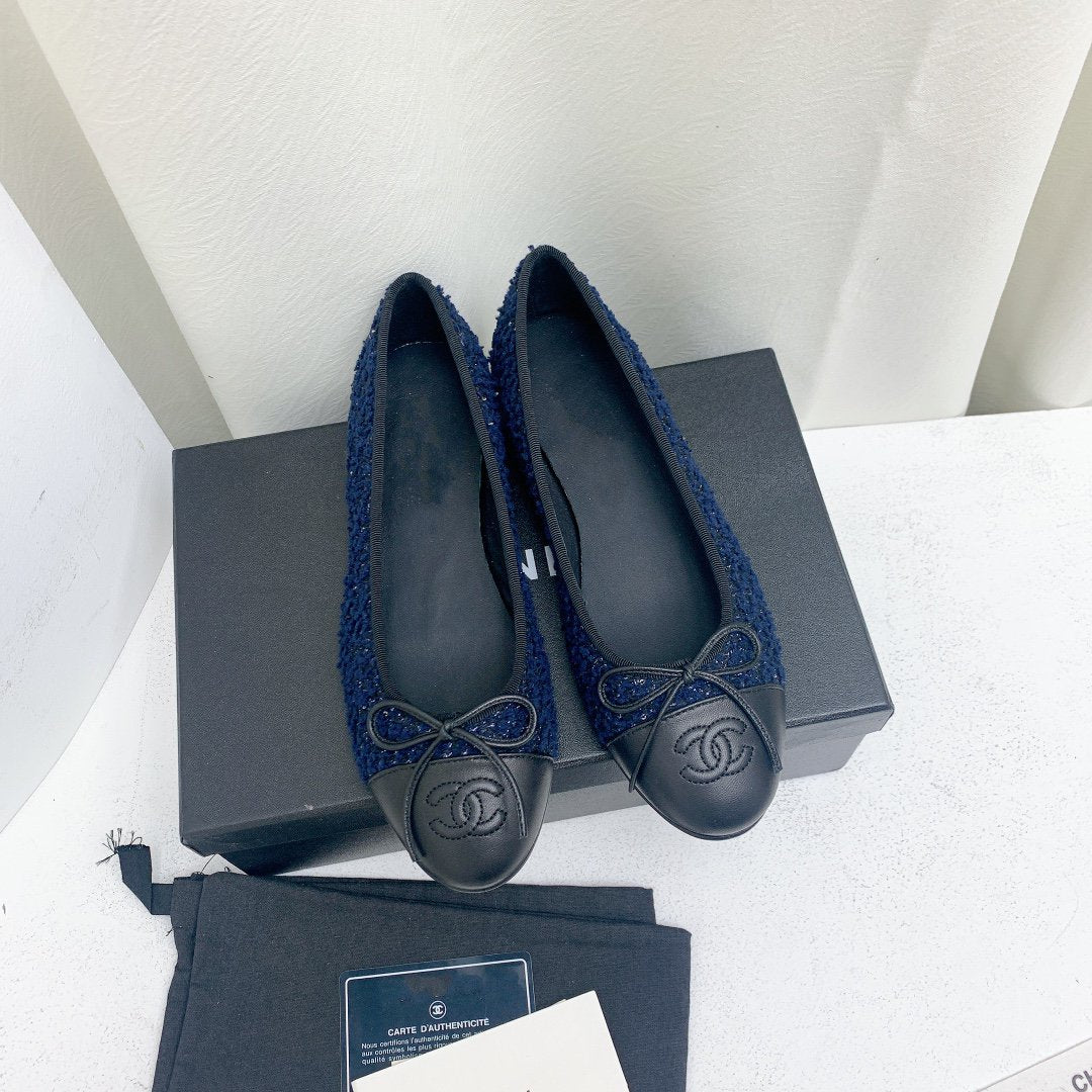 ballet flat dark blue tweed black grosgrain - 35