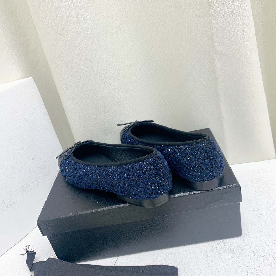ballet flat dark blue tweed black grosgrain - 35