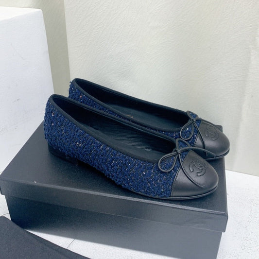 ballet flat dark blue tweed black grosgrain - 35