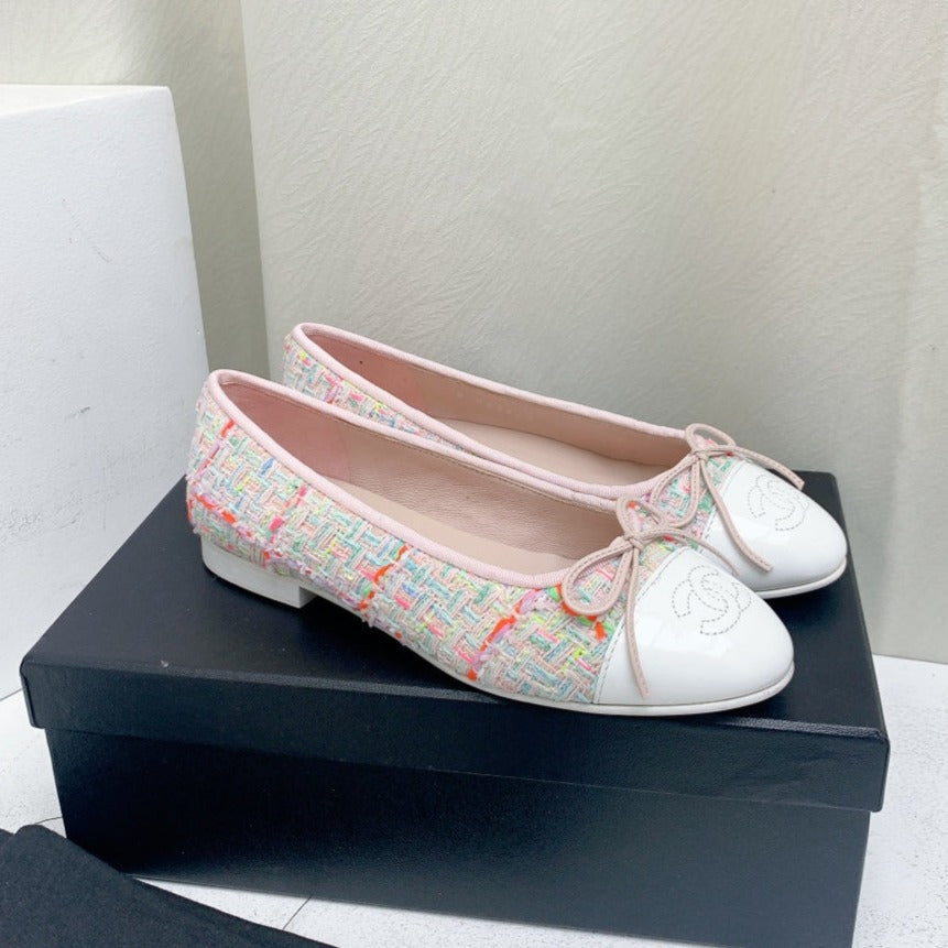ballet flat pink red white tweed grosgrain - 35