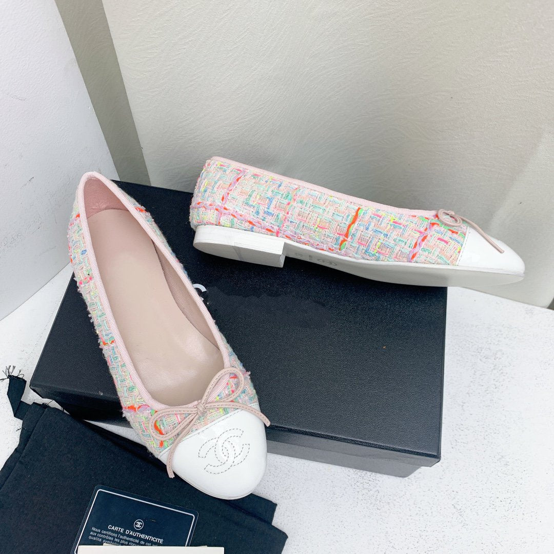 ballet flat pink red white tweed grosgrain - 35