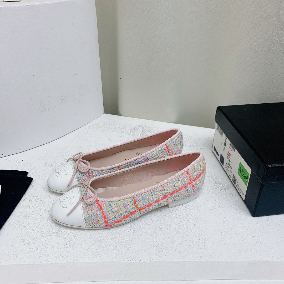 ballet flat pink red white tweed grosgrain - 35