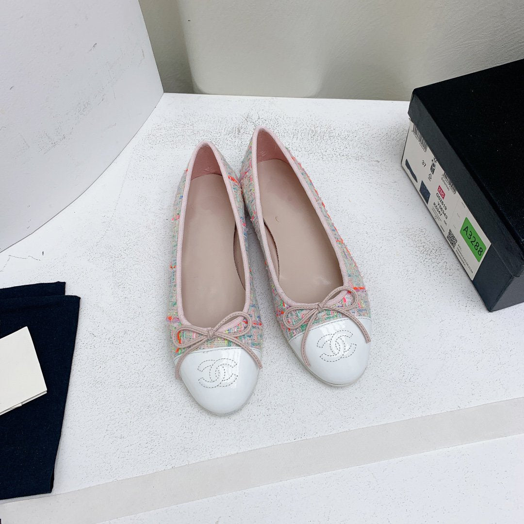 ballet flat pink red white tweed grosgrain - 35