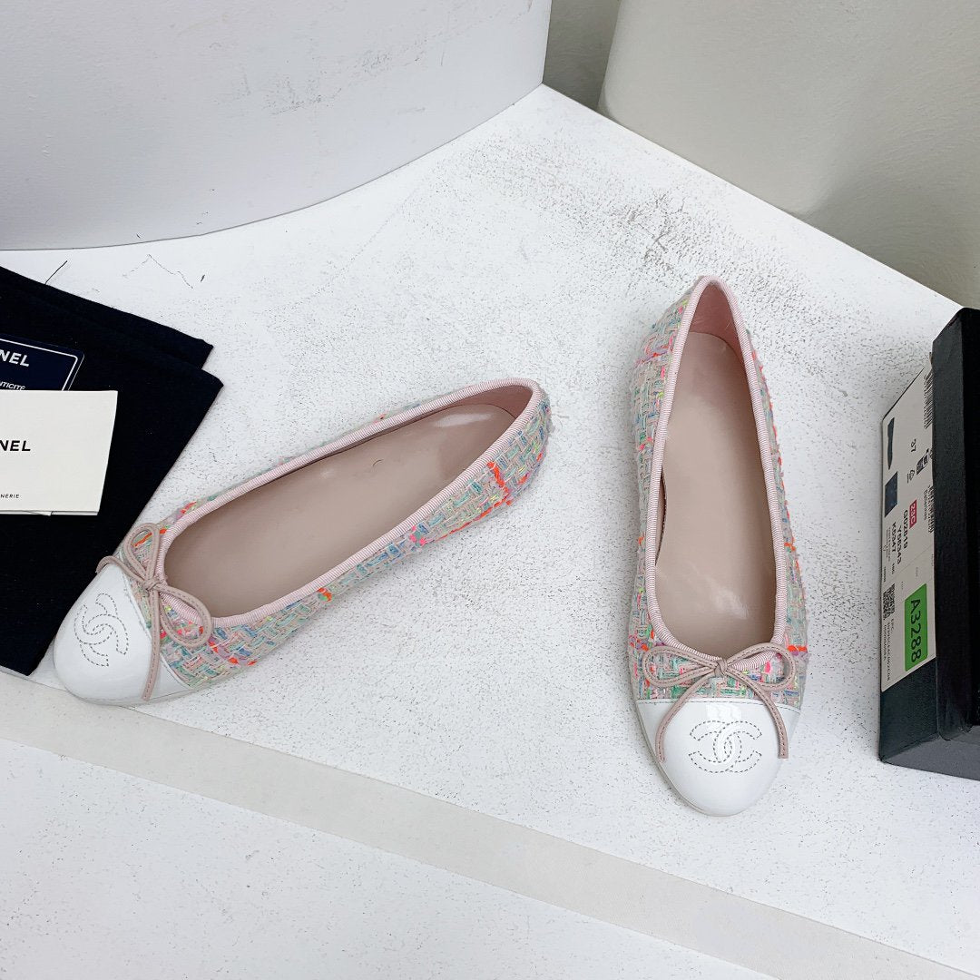 ballet flat pink red white tweed grosgrain - 35