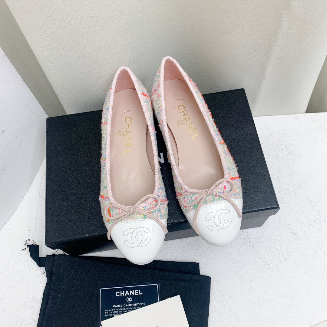 ballet flat pink red white tweed grosgrain - 35