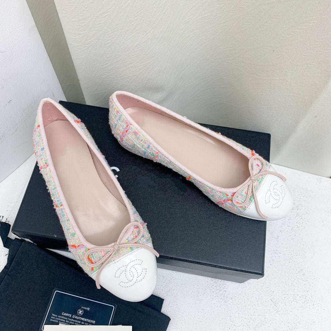 ballet flat pink red white tweed grosgrain - 35
