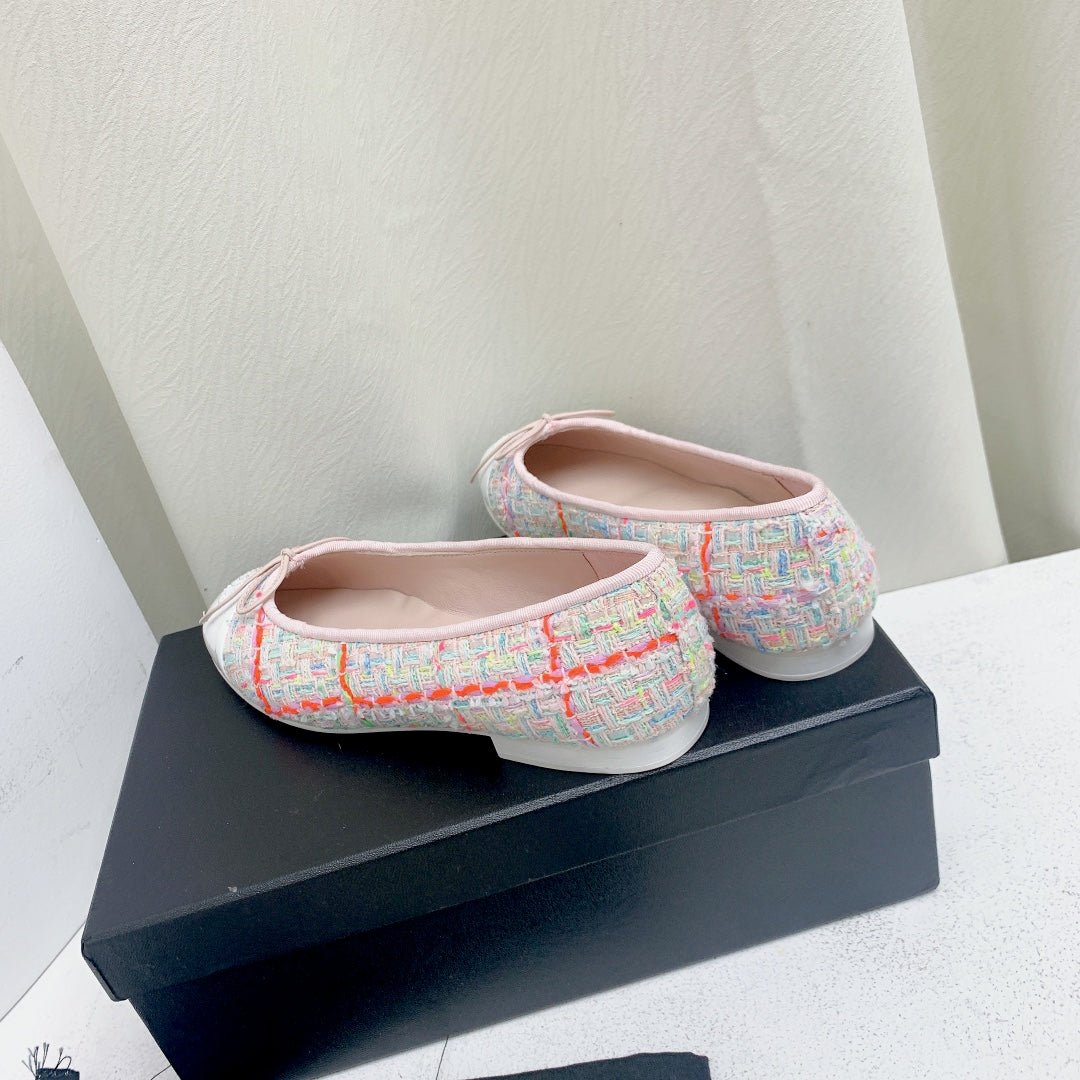 ballet flat pink red white tweed grosgrain - 35