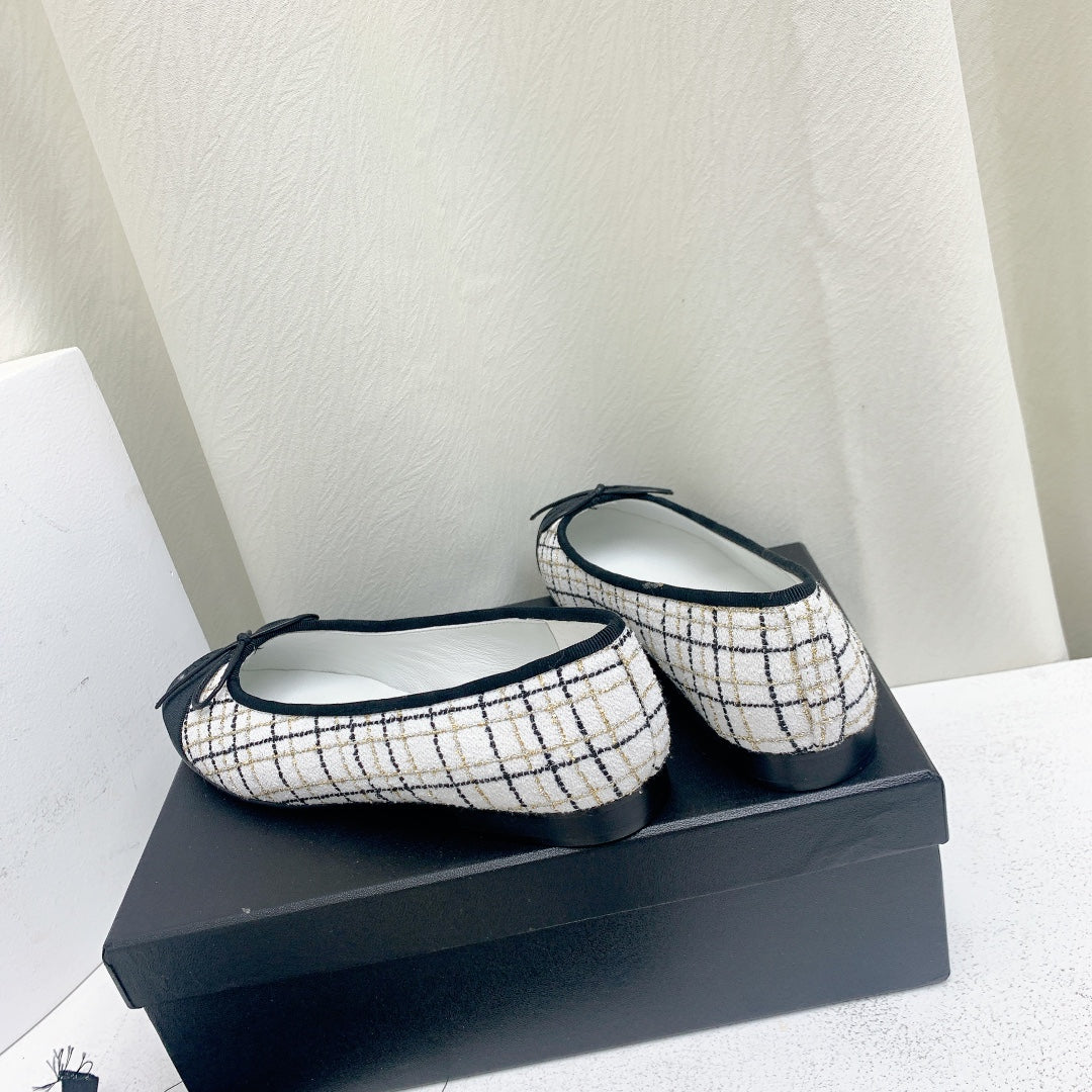 ballet flat white black tweed grosgrain - 35
