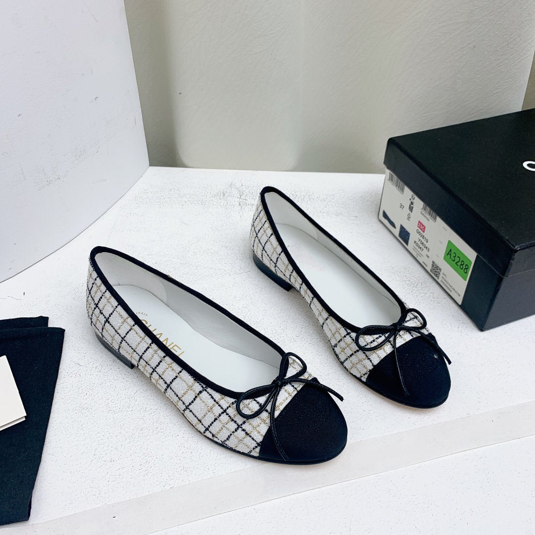 ballet flat white black tweed grosgrain - 35