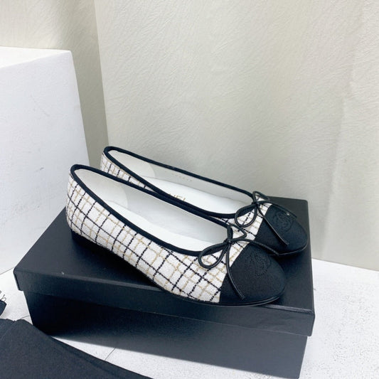 ballet flat white black tweed grosgrain - 35