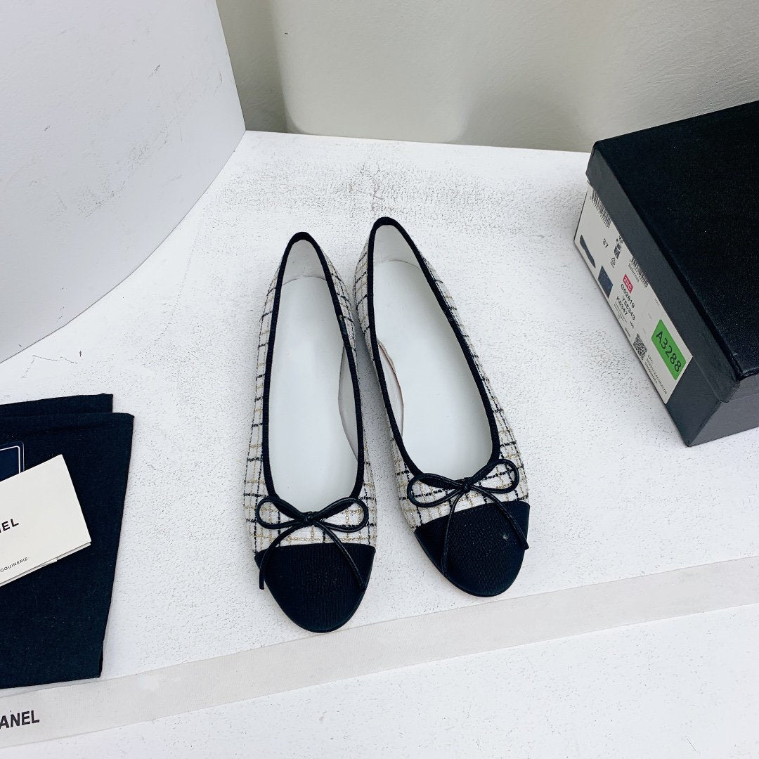ballet flat white black tweed grosgrain - 35