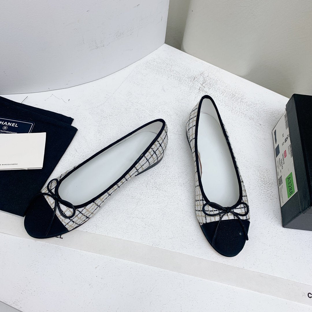 ballet flat white black tweed grosgrain - 35