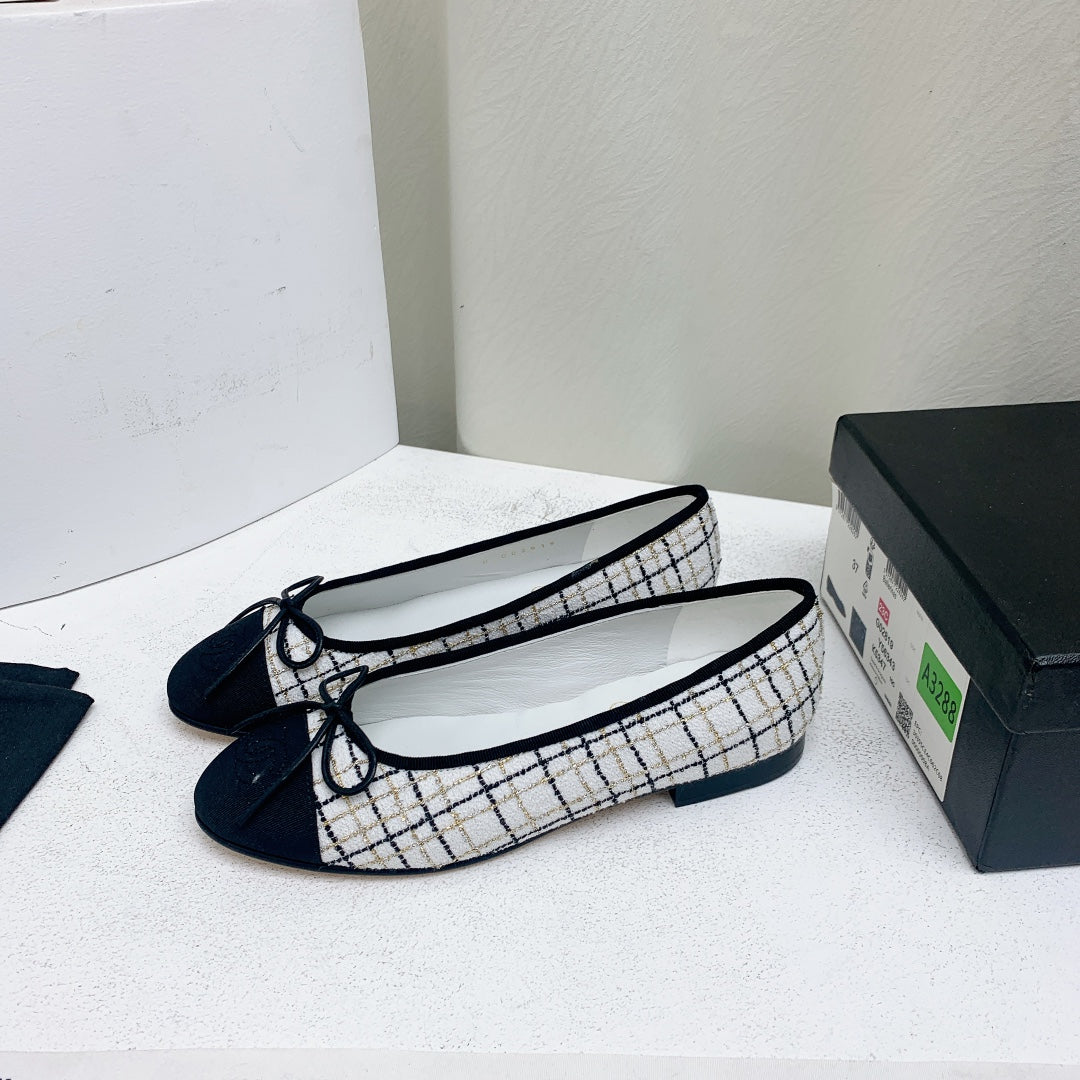 ballet flat white black tweed grosgrain - 35
