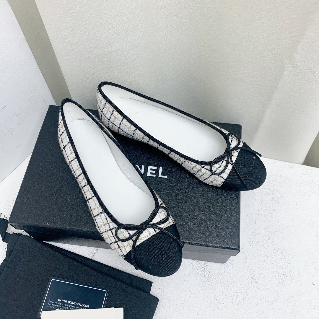 ballet flat white black tweed grosgrain - 35