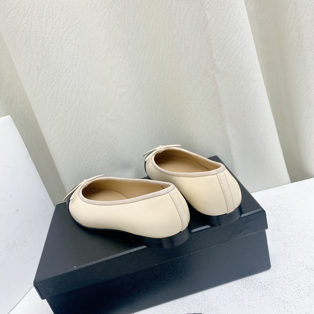 BALLET FLAT LIGHT BEIGE BLACK LAMBSKIN - 35