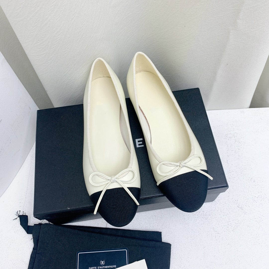 ballet flat white black lambskin grosgrain - 35