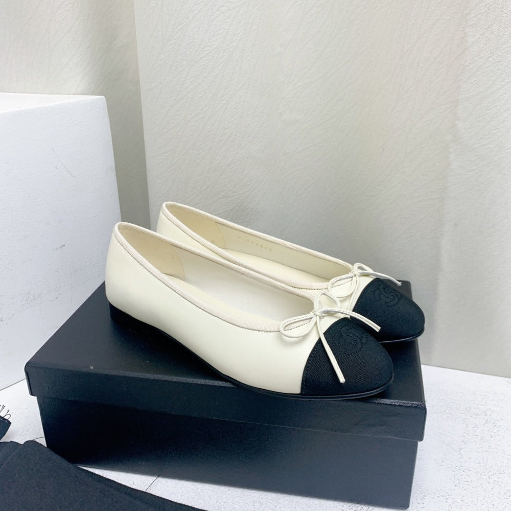 ballet flat white black lambskin grosgrain - 35