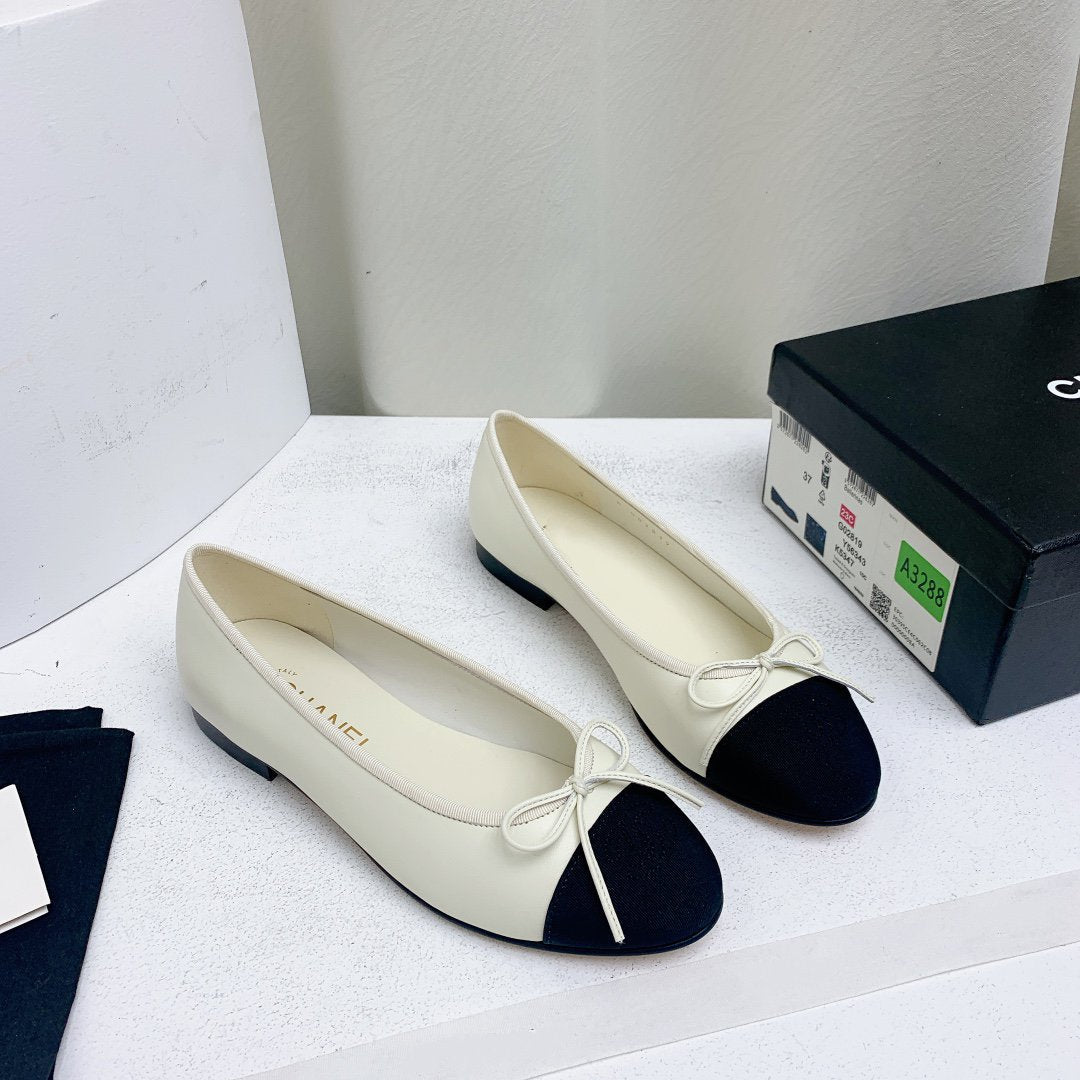 ballet flat white black lambskin grosgrain - 35
