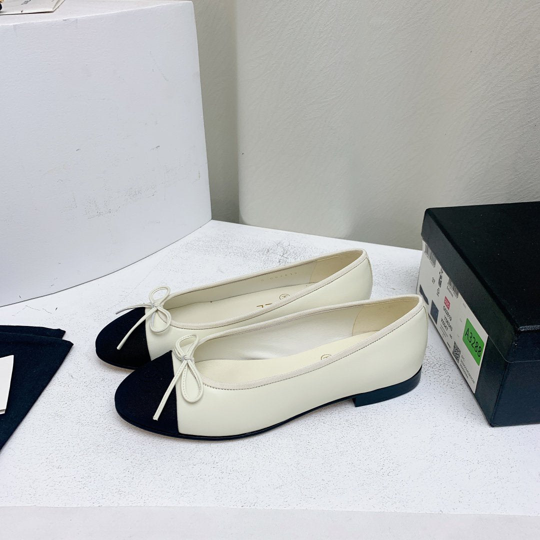 ballet flat white black lambskin grosgrain - 35