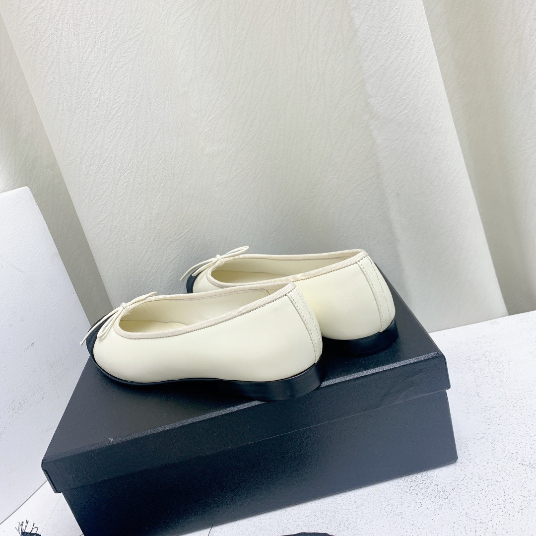ballet flat white black lambskin grosgrain - 35