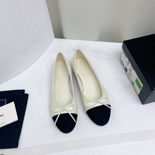ballet flat white black lambskin grosgrain - 35