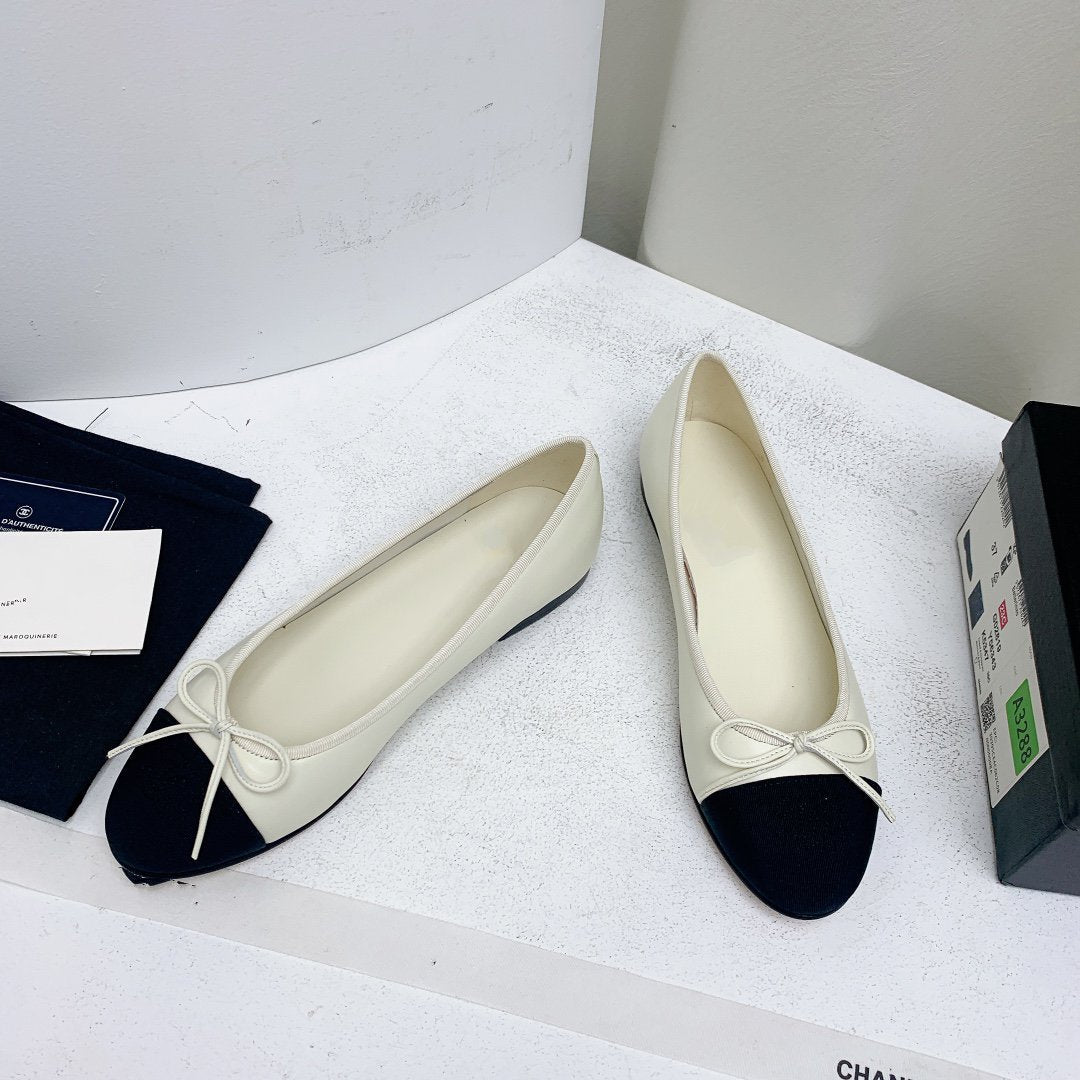 ballet flat white black lambskin grosgrain - 35