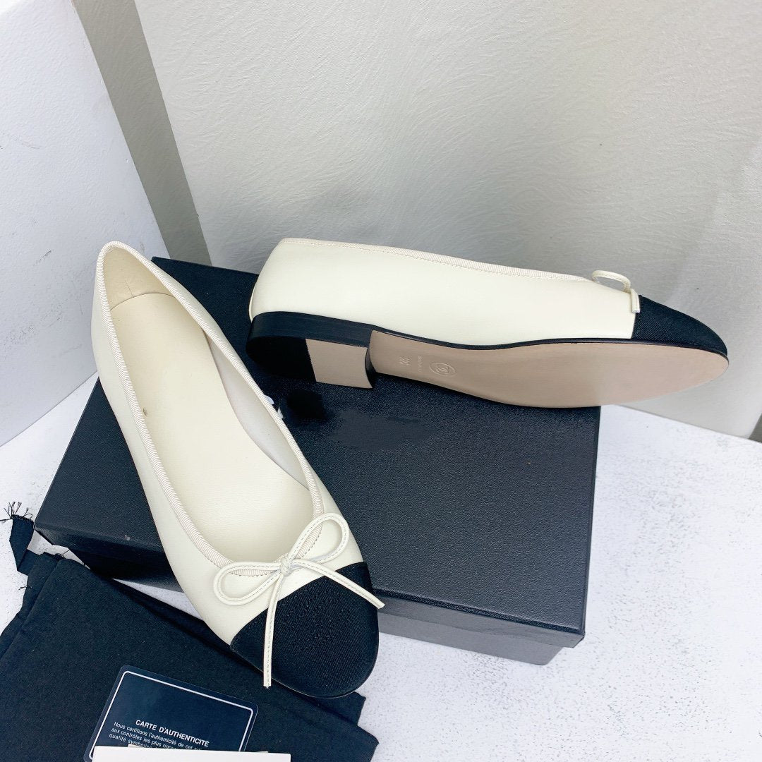 ballet flat white black lambskin grosgrain - 35