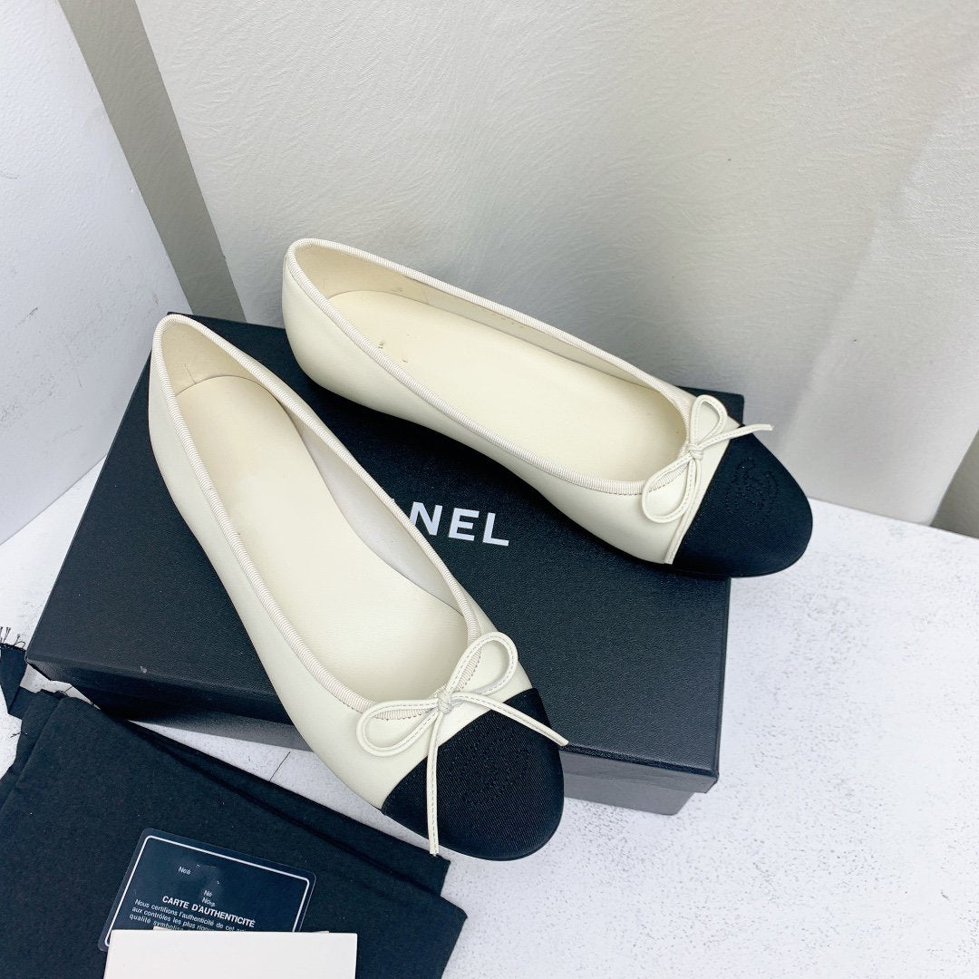 ballet flat white black lambskin grosgrain - 35