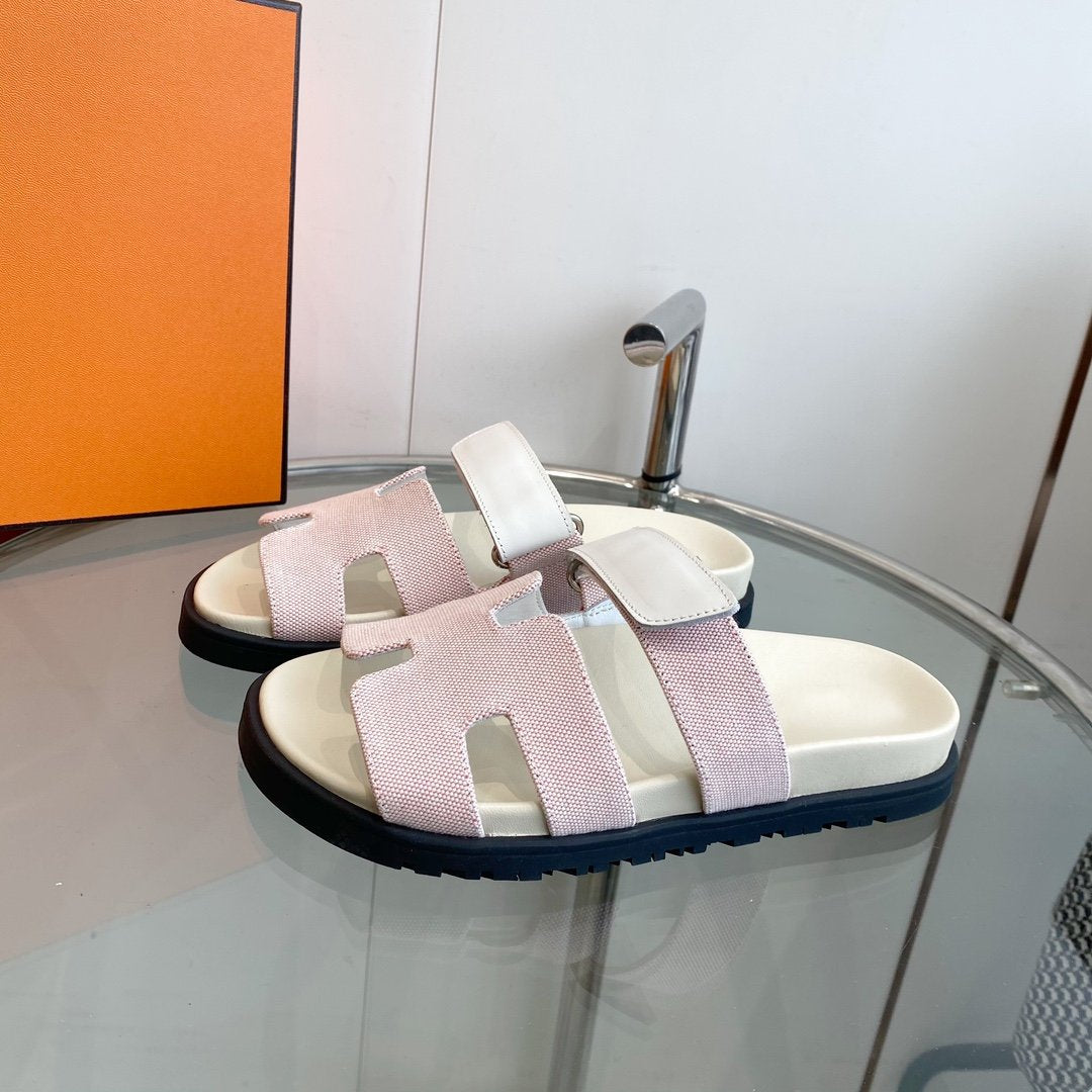 Chypre Canvas Sandal White Pink Leather - 35