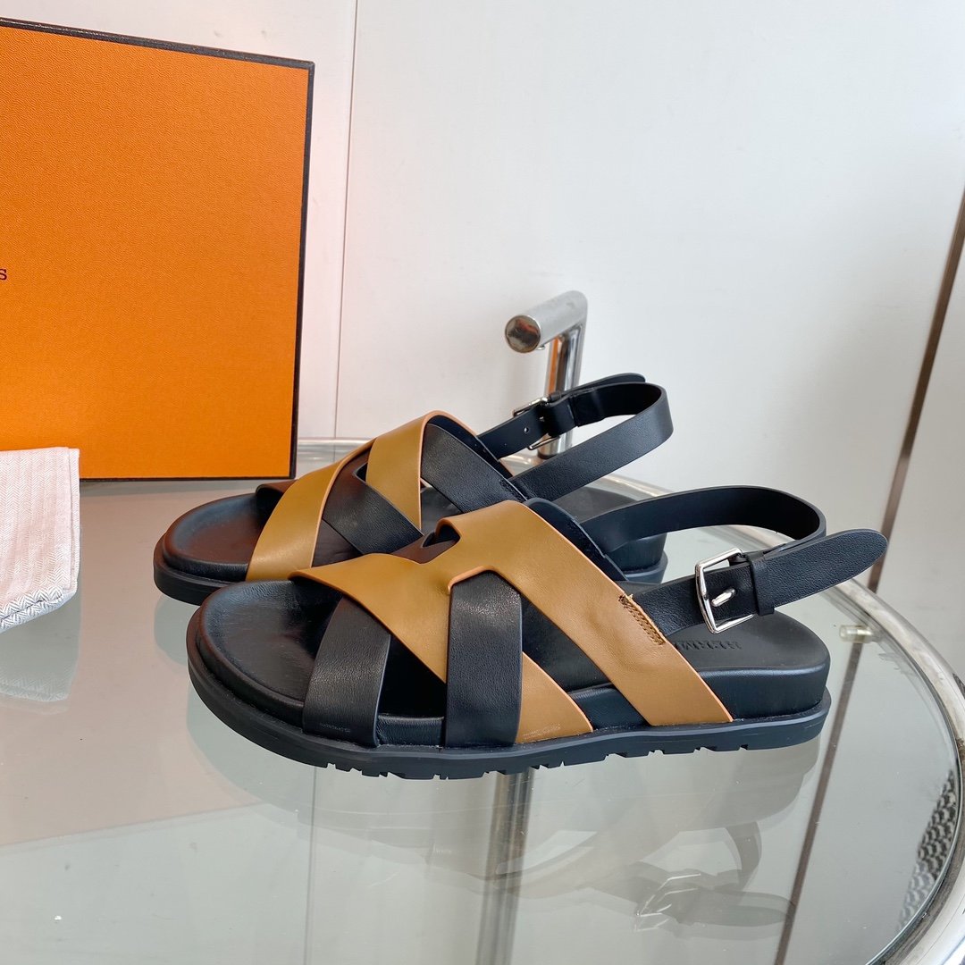 Genius Sandal Slingback Black/Brown Calfskin Leather - 35