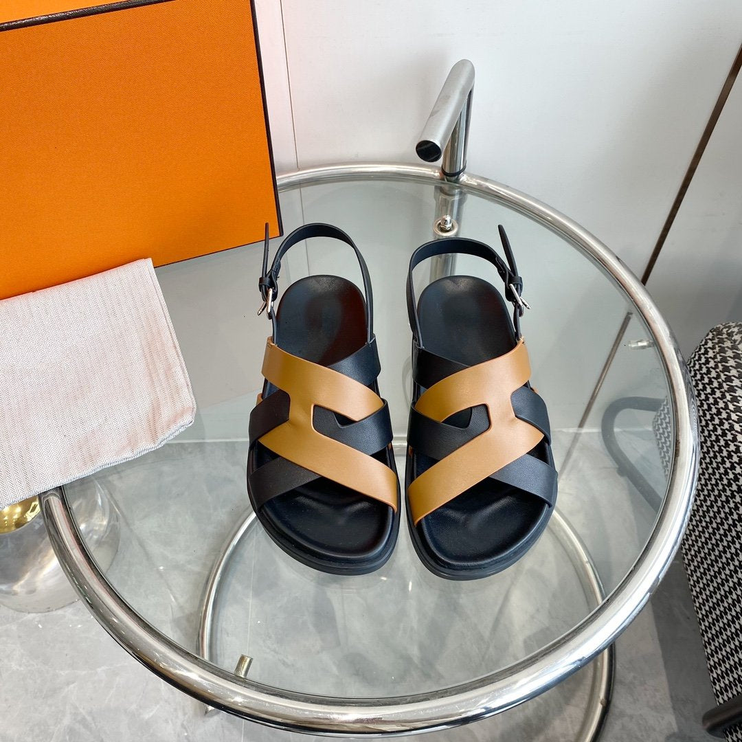 Genius Sandal Slingback Black/Brown Calfskin Leather - 35