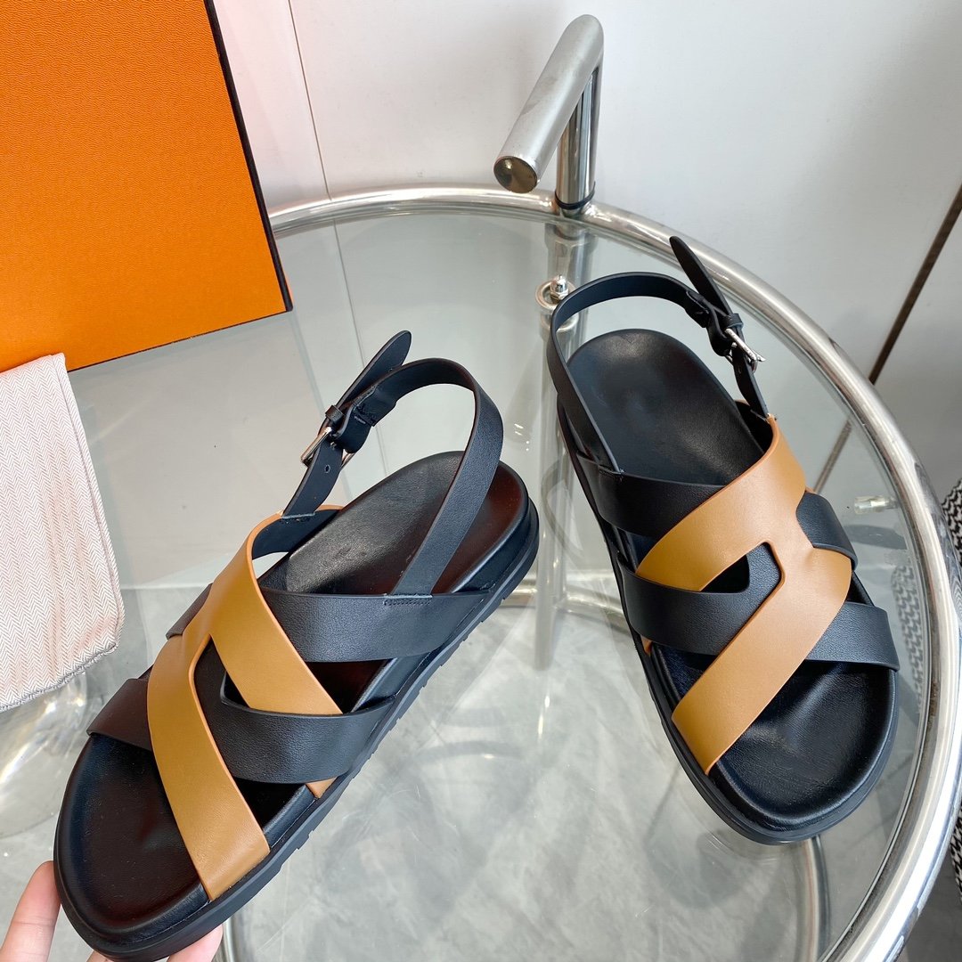Genius Sandal Slingback Black/Brown Calfskin Leather - 35
