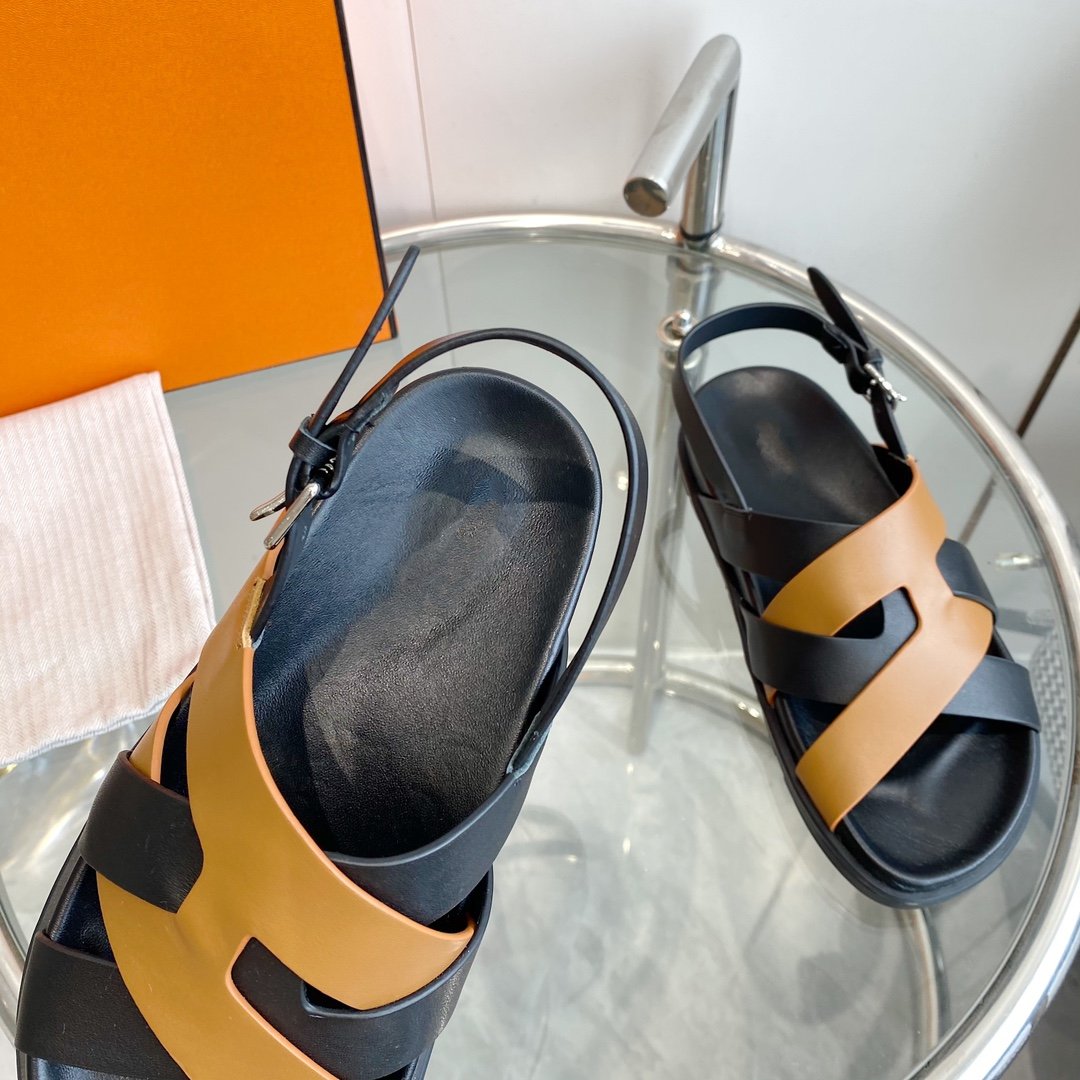 Genius Sandal Slingback Black/Brown Calfskin Leather - 35