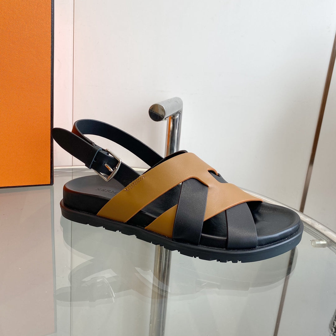 Genius Sandal Slingback Black/Brown Calfskin Leather - 35