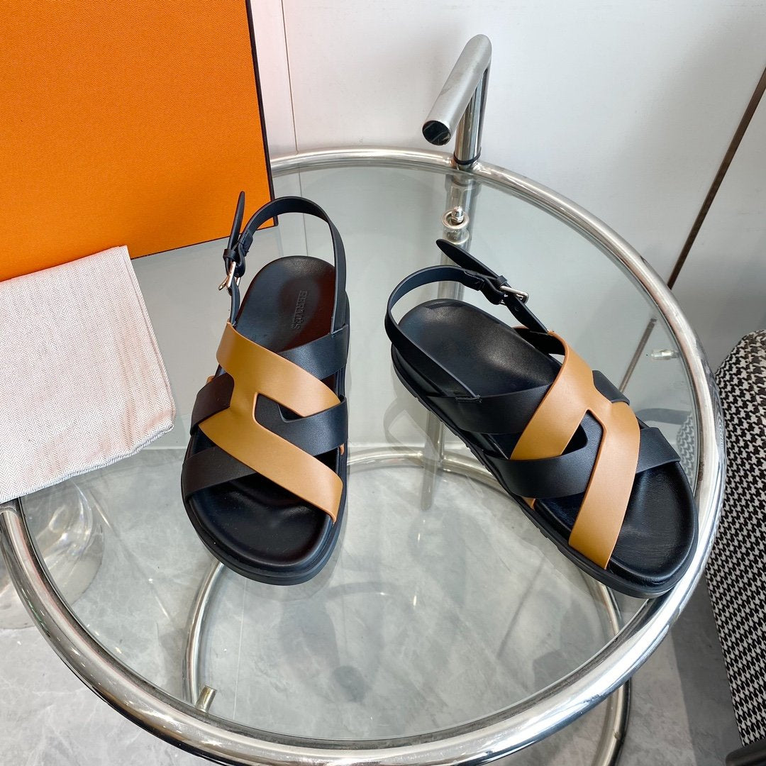 Genius Sandal Slingback Black/Brown Calfskin Leather - 35