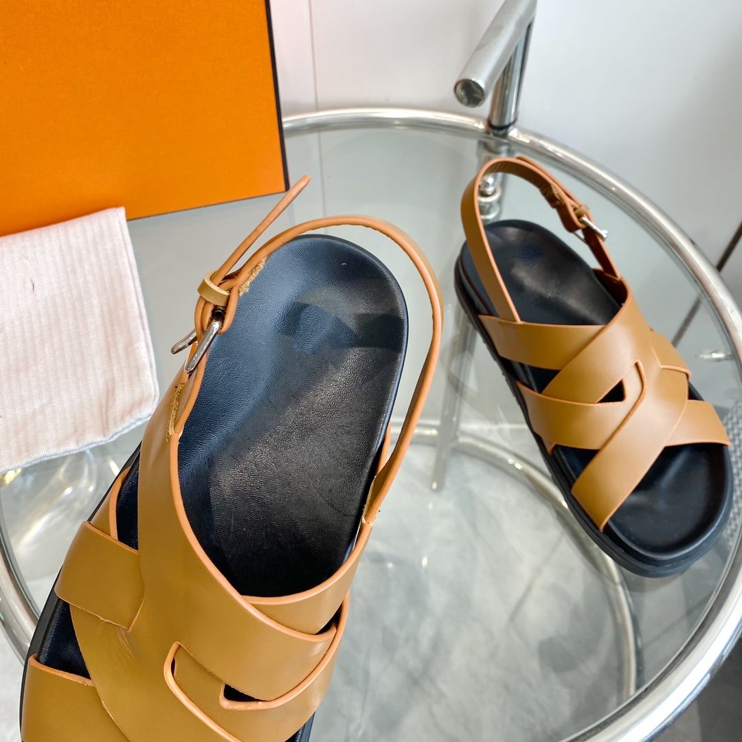 Genius Sandal Slingback Light Brown Calfskin Leather - 35