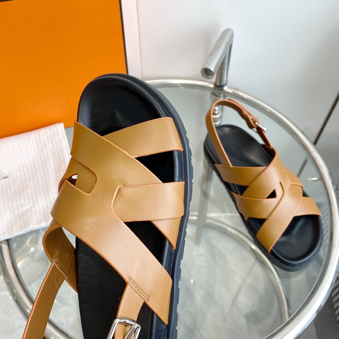 Genius Sandal Slingback Light Brown Calfskin Leather - 35