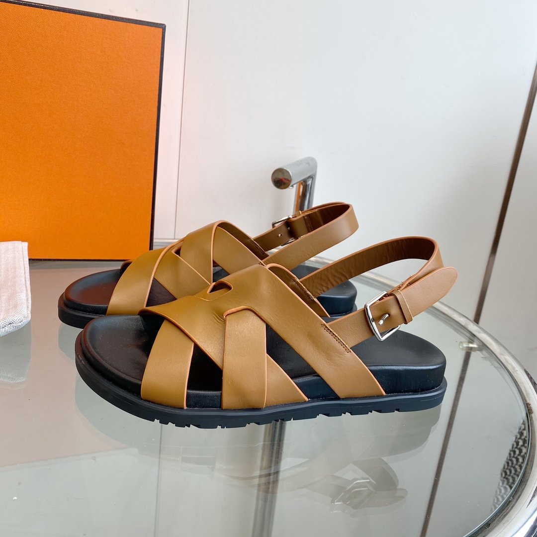 Genius Sandal Slingback Light Brown Calfskin Leather - 35