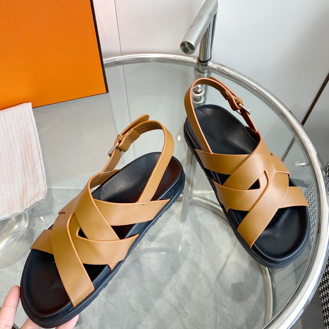 Genius Sandal Slingback Light Brown Calfskin Leather - 35