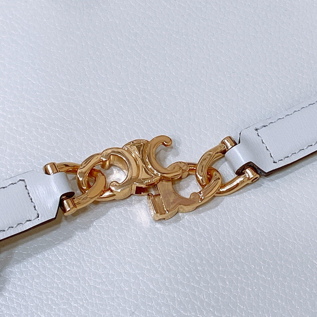 CL SMALL 18 MM GOURMETTE TRIOMPHE ADJUSTABLE BELT IN WHITE LEATHER GOLD HARDWARE - 30