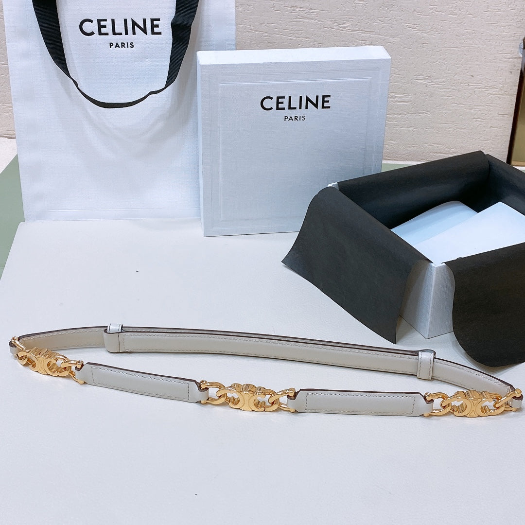 CL SMALL 18 MM GOURMETTE TRIOMPHE ADJUSTABLE BELT IN WHITE LEATHER GOLD HARDWARE - 30