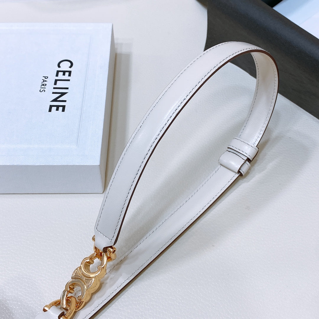 CL SMALL 18 MM GOURMETTE TRIOMPHE ADJUSTABLE BELT IN WHITE LEATHER GOLD HARDWARE - 30