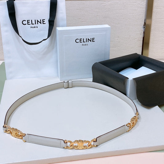 CL SMALL 18 MM GOURMETTE TRIOMPHE ADJUSTABLE BELT IN WHITE LEATHER GOLD HARDWARE - 30