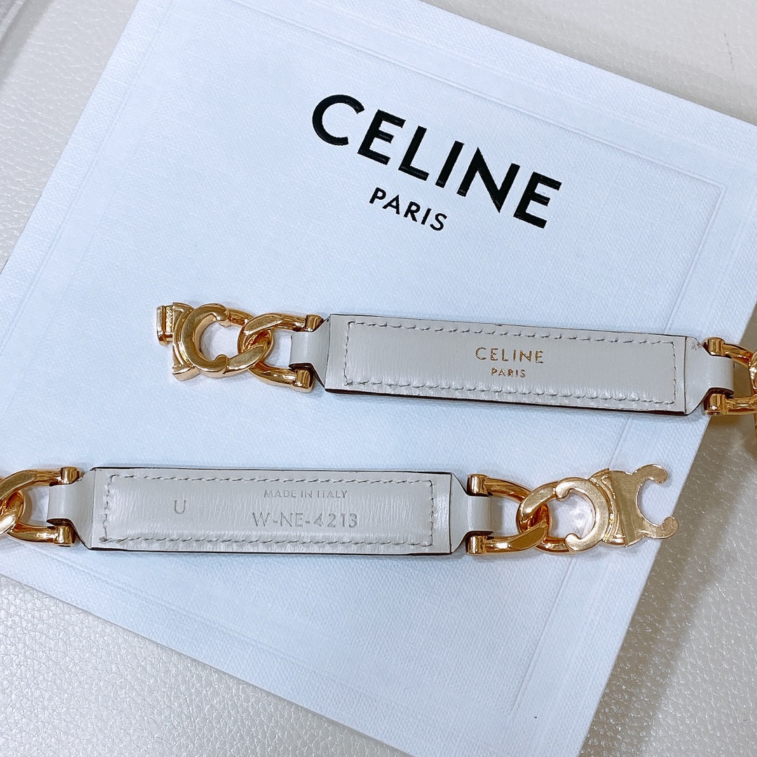 CL SMALL 18 MM GOURMETTE TRIOMPHE ADJUSTABLE BELT IN WHITE LEATHER GOLD HARDWARE - 30