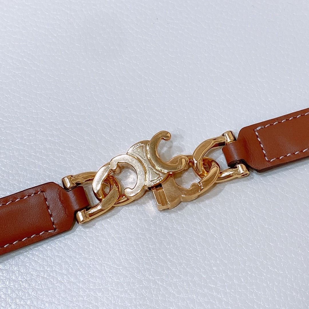 CL SMALL 18 MM GOURMETTE TRIOMPHE ADJUSTABLE BELT IN BRONZE BROWN LEATHER GOLD HARDWARE - 30