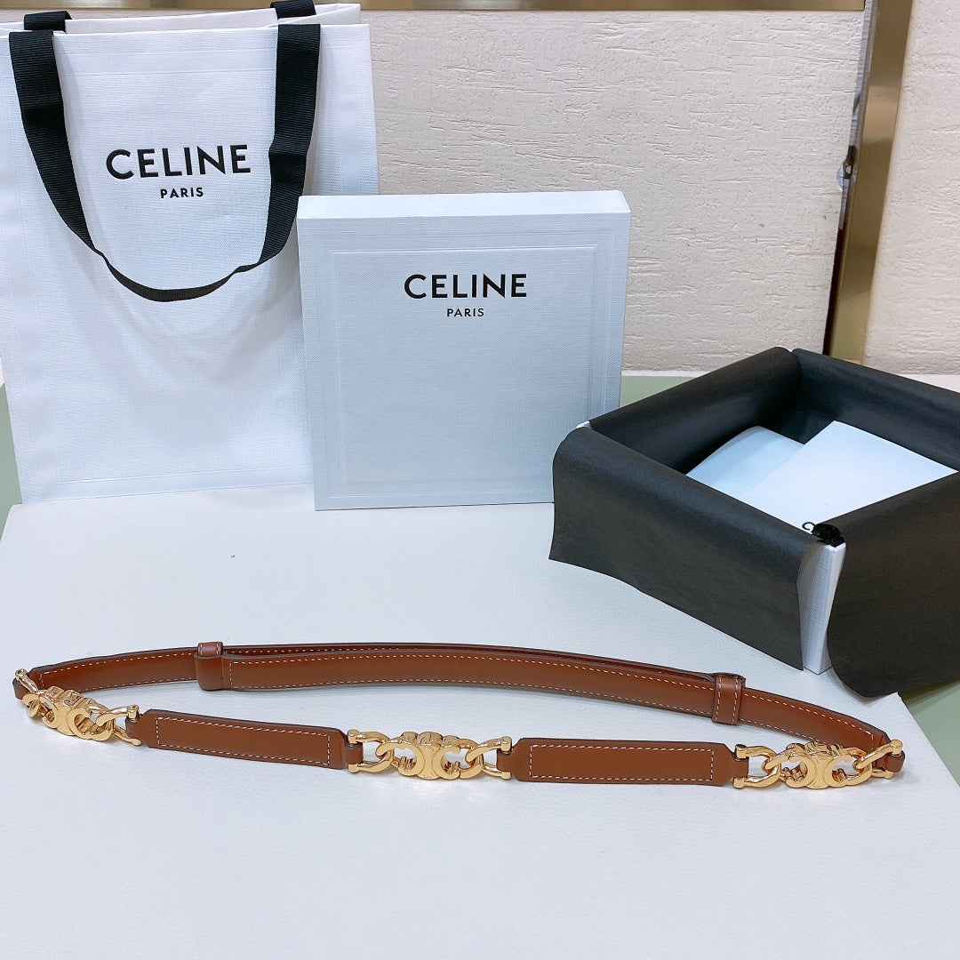 CL SMALL 18 MM GOURMETTE TRIOMPHE ADJUSTABLE BELT IN BRONZE BROWN LEATHER GOLD HARDWARE - 30