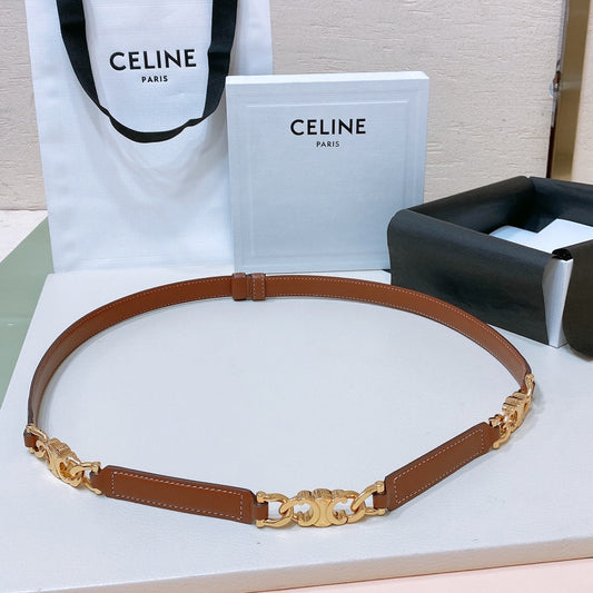 SMALL 18 MM GOURMETTE TRIOMPHE ADJUSTABLE BELT IN BRONZE BROWN LEATHER GOLD HARDWARE - 30